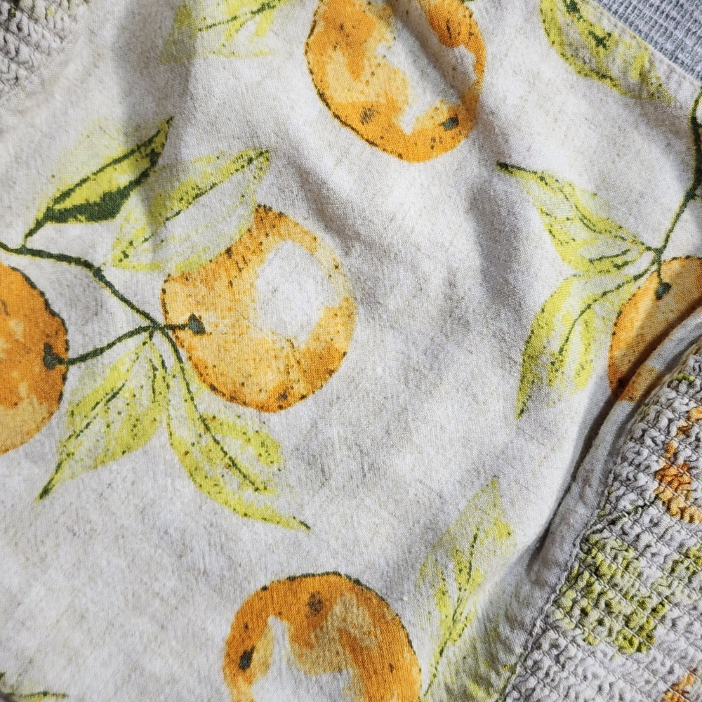 Urban Outfitters Orange Citrus Print Smocked Crop Top Puff Sleeve Linen Blend M - Picture 3 of 11